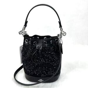 Coach Drawstring Shoulder Crossbody Mini Bucket Crystal Silver Black NWT CX213